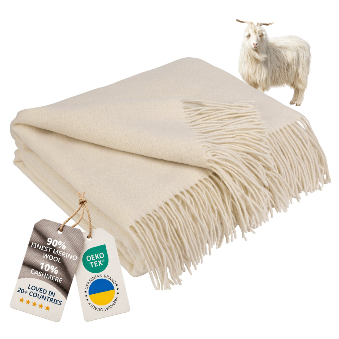 Cashmere wool blanket with merino herringbone
