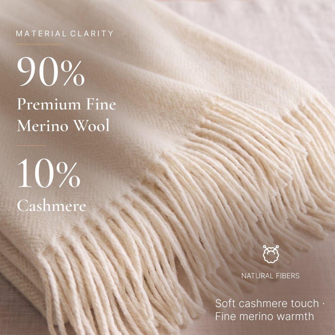 Cashmere wool blanket with merino herringbone · 2