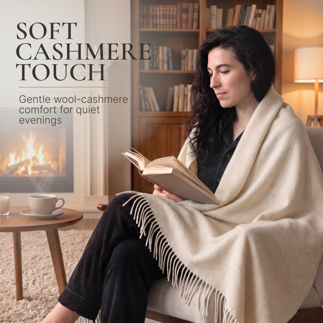 Cashmere wool blanket with merino herringbone · 3