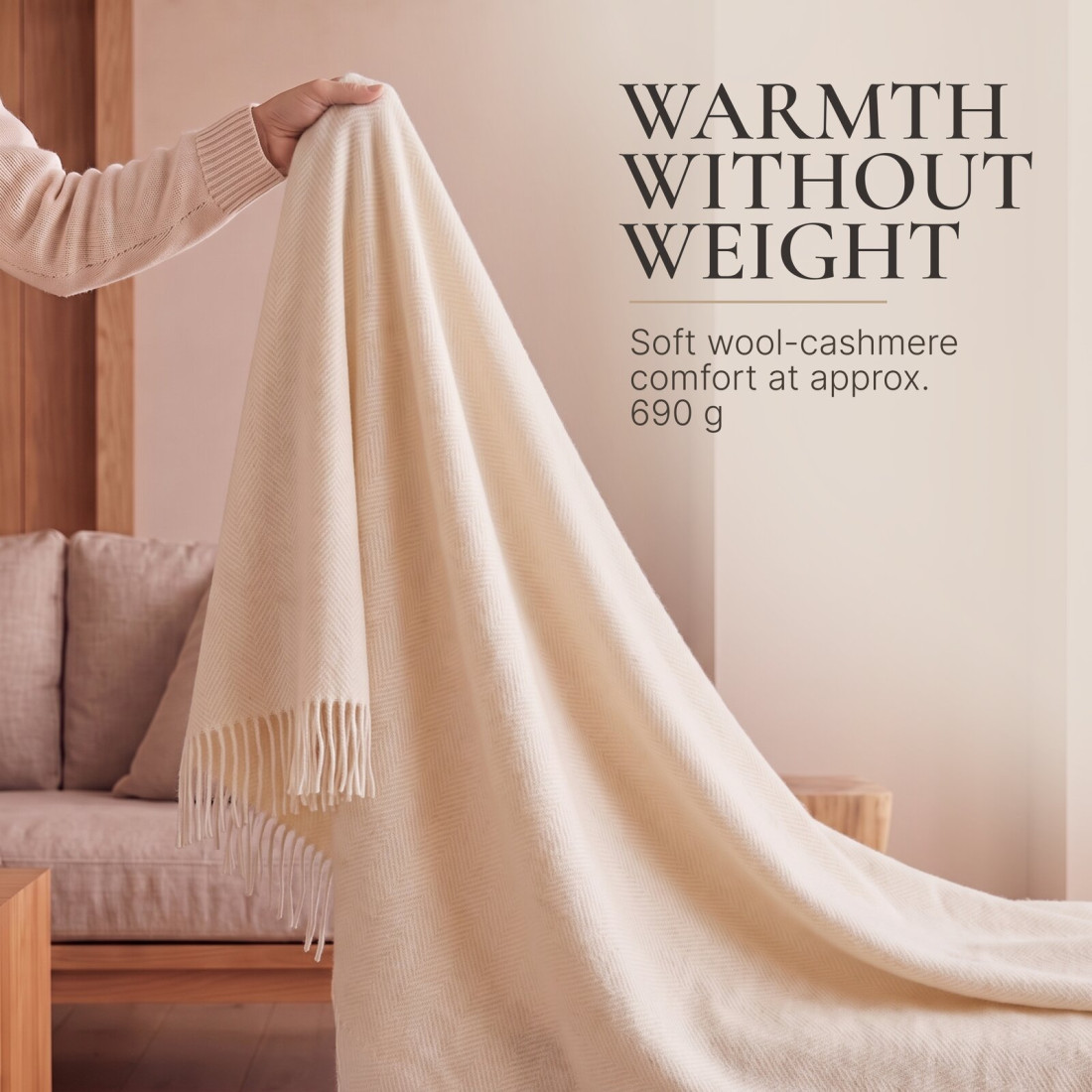 Cashmere wool blanket with merino herringbone · 4