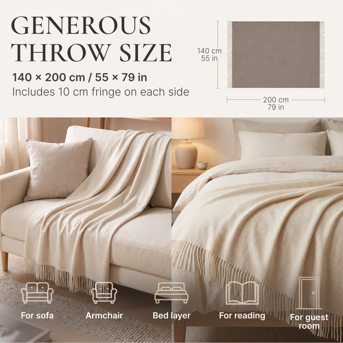 Cashmere wool blanket with merino herringbone · 5