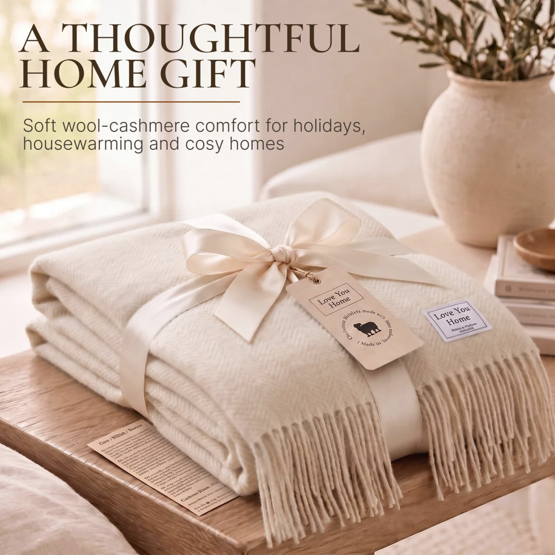 Cashmere wool blanket with merino herringbone · 8