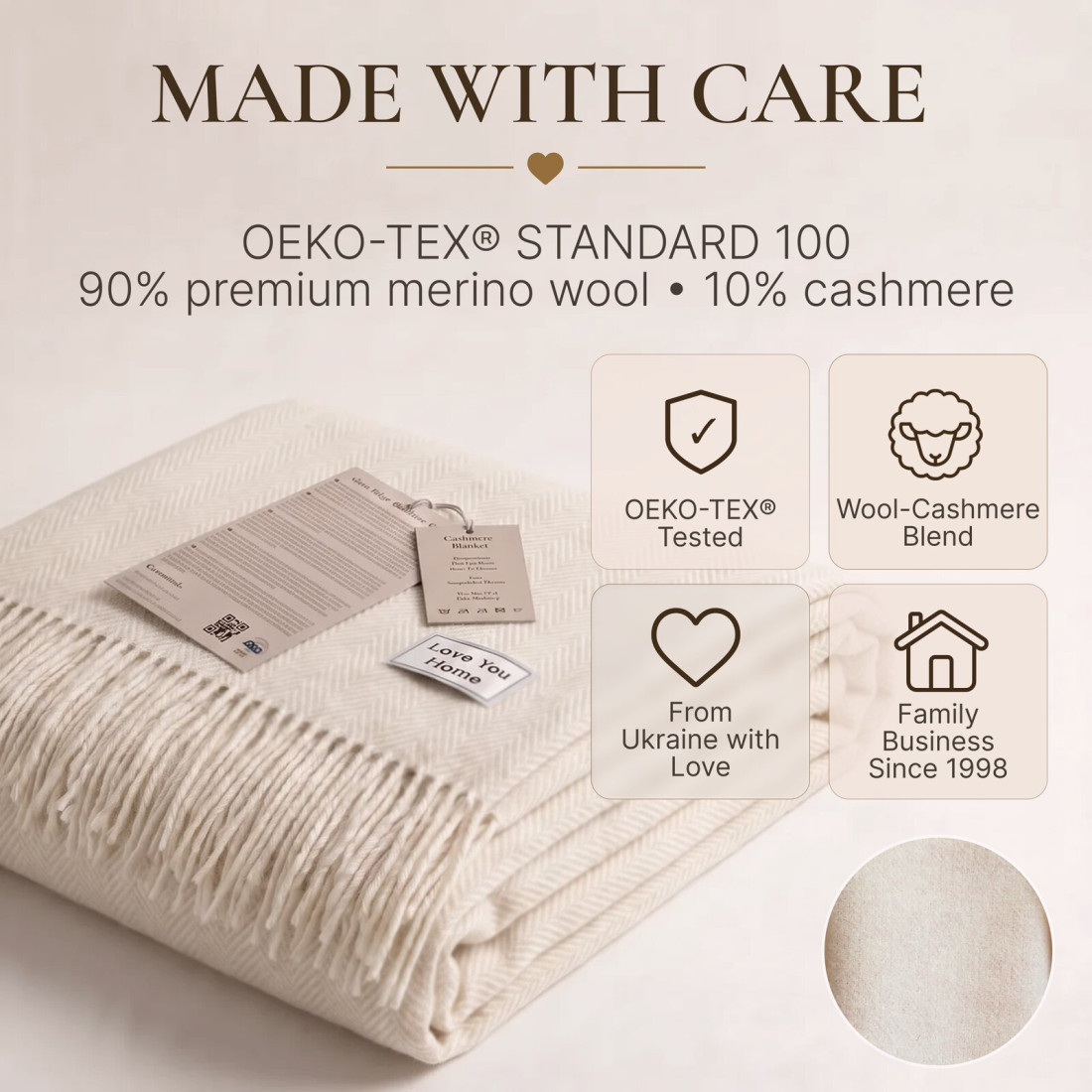 Cashmere wool blanket with merino herringbone · 10