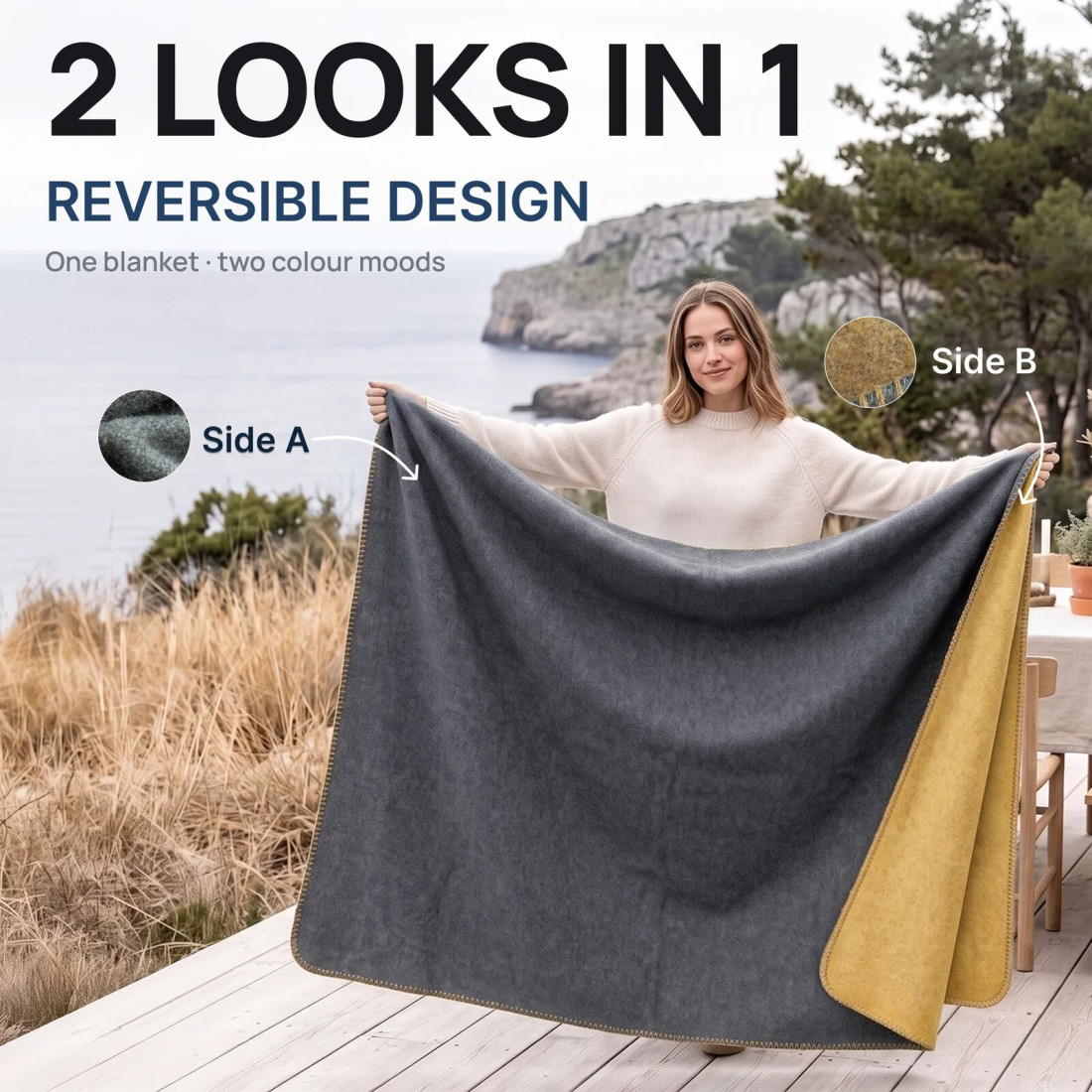 Reversible 100% Wool Blanket · 2