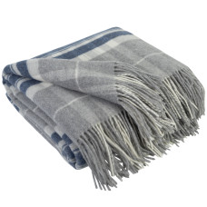 Cashmere blanket with Merino tartan LoveYouHome (140x200 cm / Grey with Blue and White)