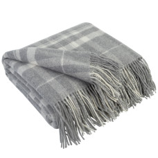 Cashmere Wool Blanket with Merino Tartan LoveYouHome (140x200 cm / Gray with White)