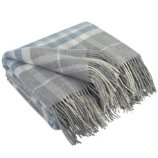 Cashmere Wool Blanket with Merino Tartan LoveYouHome (140x200 cm / Grey with Blue and White)