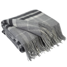 Cashmere Wool Blanket with Merino Tartan LoveYouHome (140x200 cm / Dark Grey with Grey and White)