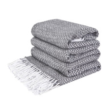 Cotton Blanket Corners Chevron LoveYouHome (140x200 cm / Dark Grey - White)