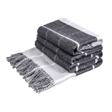 Cotton Blanket Squares LoveYouHome (140x200 cm / Dark Grey - White)