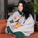 Cotton Blanket Squares & Diamonds LoveYouHome (140x200 cm / Light Grey - White)