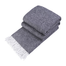 Cotton Blanket Squares & Diamonds LoveYouHome (140x200 cm / Dark Grey - White)