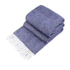 Cotton Blanket Squares & Diamonds LoveYouHome (140x200 cm / Dark Blue - White)
