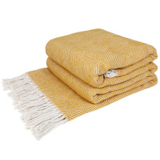 Cotton Blanket Parallels LoveYouHome (140x200 cm / Mustard Yellow with White)