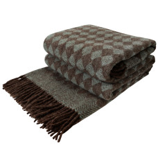 Virgin wool Blanket Rhombus Pattern LoveYouHome (140x200 cm / Brown - Green)