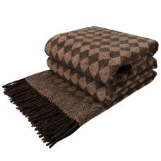 Virgin wool blanket with diamond pattern LoveYouHome (140x200 cm / Brown - Light brown)