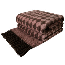 New Zealand wool blanket with diamond pattern LoveYouHome (140x200 cm / Brown - Pale pink)