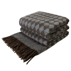 Virgin Wool Blanket Diamond Pattern LoveYouHome (140x200 cm / Brown - Light blue)