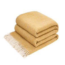 Merino Wool Blanket Diamond Pattern LoveYouHome (140x200 cm / Mustard Yellow - White)