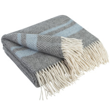 Merino Wool Blanket Stripes LoveYouHome (140x200 cm / Grey - Blue - White) 