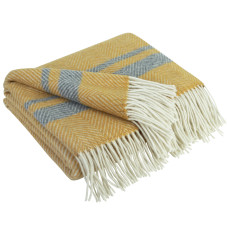 Merino Wool Blanket Stripes LoveYouHome (140x200 cm / Mustard - Grey - White)