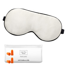 Silk Sleep Mask with Earplugs LoveYouHome (White | 22 Momme)