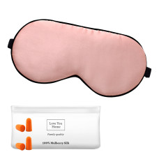 Silk sleep mask with earplugs LoveYouHome (Pink | 22 Momme)