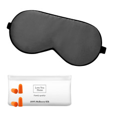 Silk sleep mask with earplugs LoveYouHome (Grey | 22 Momme)