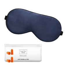 Silk sleep mask with earplugs LoveYouHome (Dark Blue | 22 Momme)