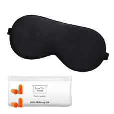 Silk sleep mask with earplugs LoveYouHome (Black | 22 Momme)