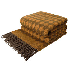 Virgin wool blanket Rhombus pattern LoveYouHome (140x200 cm / Brown - Mustard yellow)