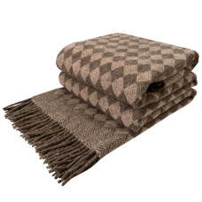 Virgin wool blanket with diamond pattern LoveYouHome (140x200 cm / Brown - Light brown)