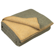 100% sheep's wool blanket LoveYouHome (130x170 cm / olive green - mustard)