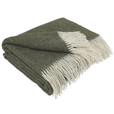 Cashmere blanket with Merino herringbone LoveYouHome (140x200 cm / Olive Green with White)